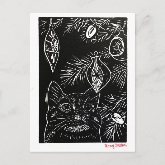 Carte de Noël Linogravure Chat (Devant)