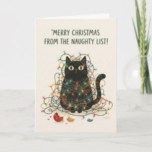 Carte de Noël Liste Vilains Chat Noir
