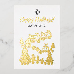 Carte de Noël Logo Scène Or Blanc Fêtes