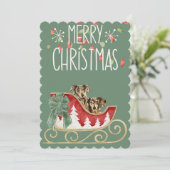 Carte de Noël Long Cheveux Dachsund (Debout devant)