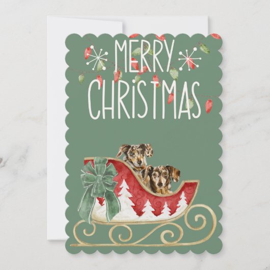 Carte de Noël Long Cheveux Dachsund (Devant)