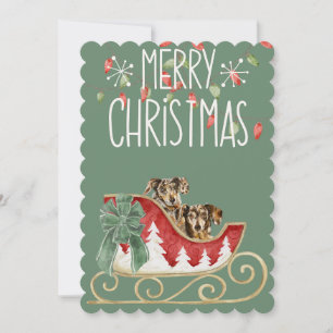 Carte de Noël Long Cheveux Dachsund