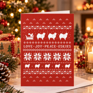 Carte de Noël Love Joy Paix Eskies Chiens Mignons