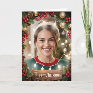 Carte de Noël lumineuse et chaleureuse avec photo