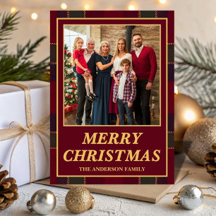 Carte de Noël Luxe Tartan Plaid Famille