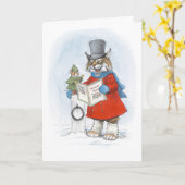 Carte de Noël Lynx et Souris Chantant (Fleur jaune)