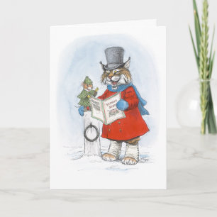 Carte de Noël Lynx et Souris chantant Noël