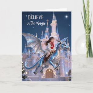 Carte de Noël Magique Fille au Dragon