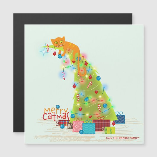Carte de Noël magnétique arbre de Catmas (Devant / Derrière)