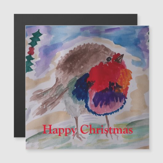Carte de Noël magnétique Robin (Devant / Derrière)