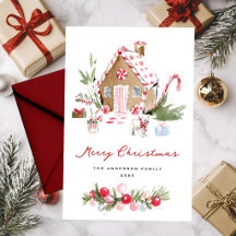Carte de Noël Maison en Pain d'Épice Aquarelle Mig