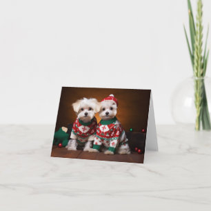 Carte de Noël Maltese Terrier Puppies