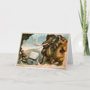 Carte de Noël Mammouth et Dinotherium victorienne