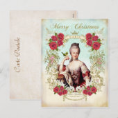 Carte de Noël Marie Antoinette Oiseaux Roses Rouge (Devant / Derrière)