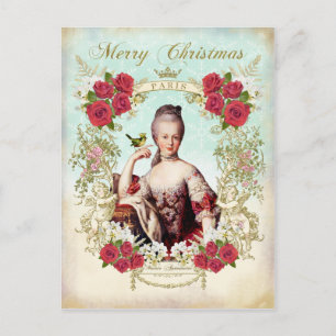 Carte de Noël Marie Antoinette Oiseaux Roses Rouge