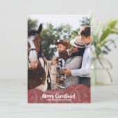Carte de Noël Maroon Linen Filigree Photo (Debout devant)