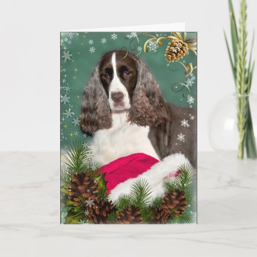 Carte de Noël Marron et Blanc English Springer (Devant)