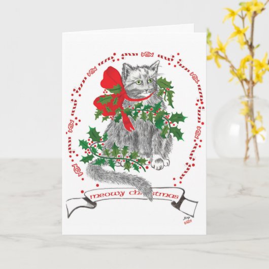 Carte de Noël Meowy (Fleur jaune)