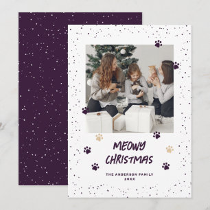 Carte de Noël Meowy aux pattes de chat violettes s