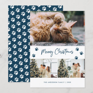 Carte de Noël Meowy du propriétaire du chat bleu