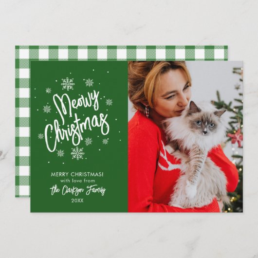 Carte de Noël Meowy Flocon de Neige Animaux Fêtes (Devant / Derrière)