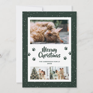 Carte de Noël Meowy Photo Neige Paws Verte 3