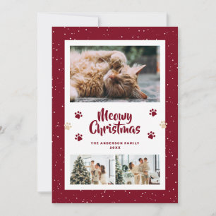 Carte de Noël Meowy Photo Rouge 3 Neige Pattes