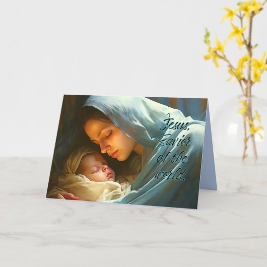 Carte de Noël mère et bébé (Fleur jaune)