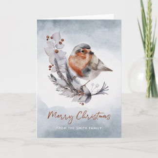 Carte de Noël Merry Christmas Robin Aquarelle Hive