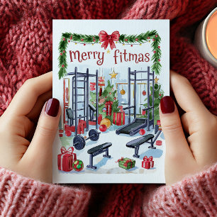 Carte de Noël Merry Fitmas Fitness aquarelle