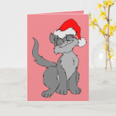 CARTE DE NOËL MIGNON CHAT DE NOËL (Fleur jaune)