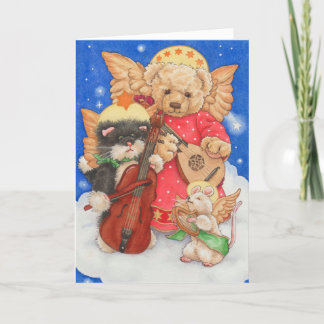 Carte de Noël mignonne avec des anges jouant avec
