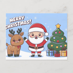 Carte de Noël mignonne avec Père Noël et Reindeer