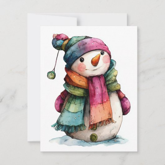 Carte de Noël mignonne avec un bonhomme de neige e (Devant)