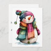 Carte de Noël mignonne avec un bonhomme de neige e (Devant / Derrière)