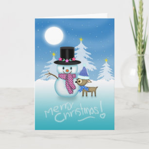 Carte de Noël mignonne de bonhomme de neige et de