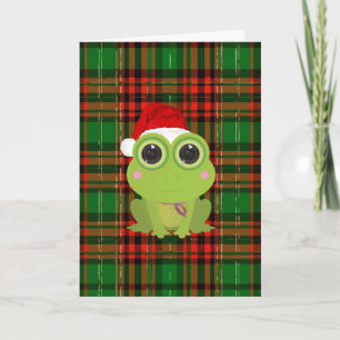 Carte de Noël mignonne de grenouille sur fond vert