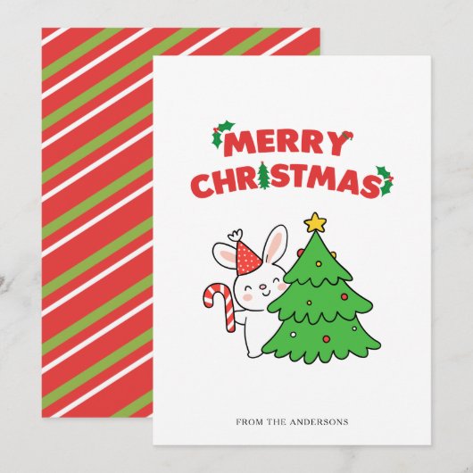 Carte de Noël mignonne de lapin de Bunny de dessin (Devant / Derrière)