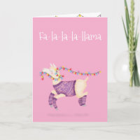 Carte de Noël mignonne Fa-la-la-la-lama (rose)