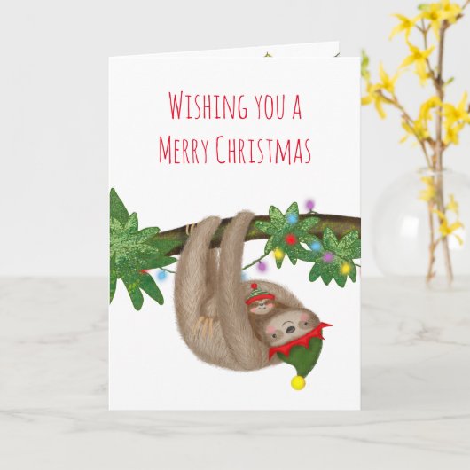 Carte de Noël mignonne maman et bébé paresseux (Fleur jaune)