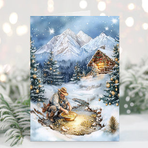 Carte de Noël Mine d'or Mineur d'or Orpaillage