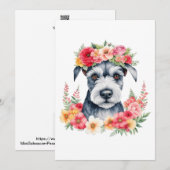 Carte de Noël Mini Schnauzer Florale (Devant / Derrière)