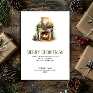 Carte de Noël minimale cheminée Noël intemporel