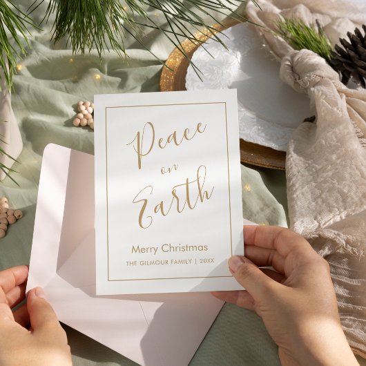 Carte de Noël minimale|dorée Paix sur Terre