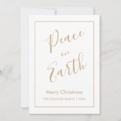 Carte de Noël minimale|dorée Paix sur Terre (Devant)