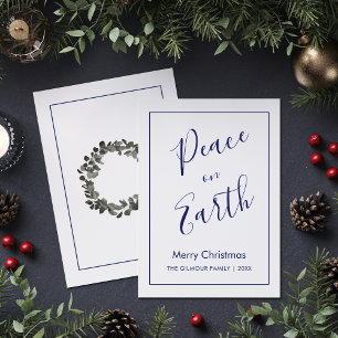 Carte de Noël Minimaliste Bleu Paix sur Terre
