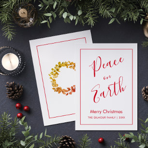 Carte de Noël minimaliste rouge Paix sur Terre