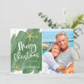 Carte de Noël minimaliste Vert & Or Aquarelle (Debout devant)