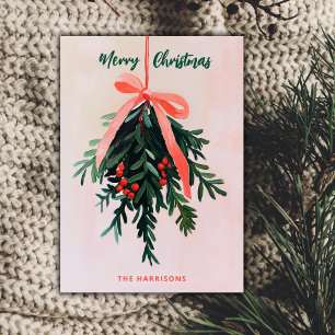 Carte de Noël Mistletoe Peinture moderne minimale