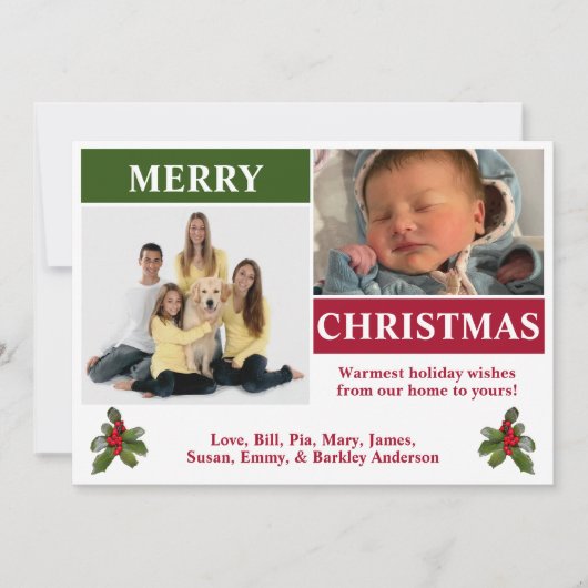 Carte de Noël moderne 2 photos blanche, rouge et v (Devant)